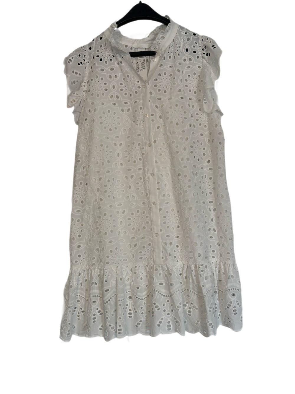 NWT H&M White Broderie Anglaise Eyelet Ruffle Mini Shirt Dress Women's XL